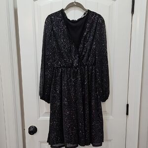 SHEIN Glittering Black Long Sleeve Dress